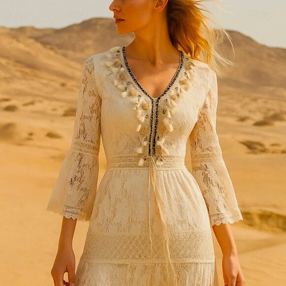 Embellished White Lace Maxi Dress - Picture 2 of 8